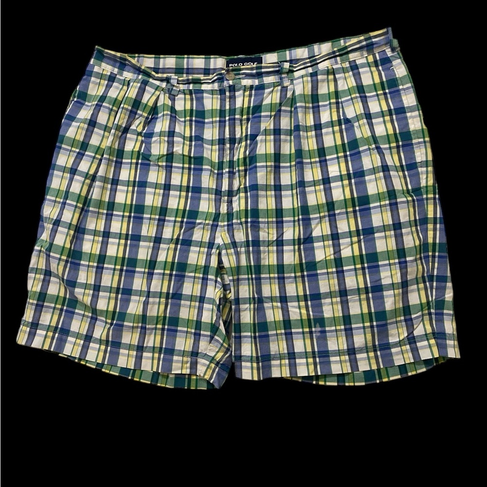 Vintage classic polo Ralph Lauren polo golf madras plaid shorts yellow green 40